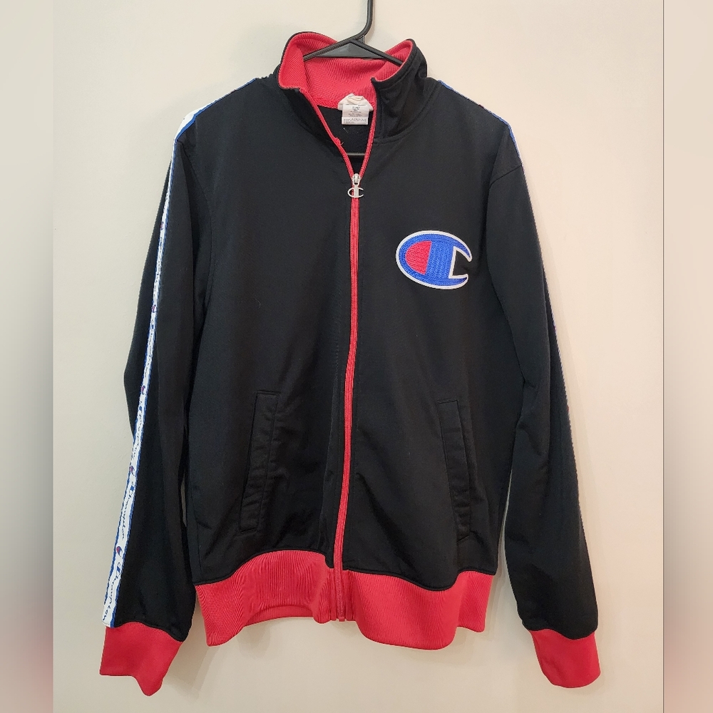 Men's Medium Champion Black Jacket with Red Trim A9
